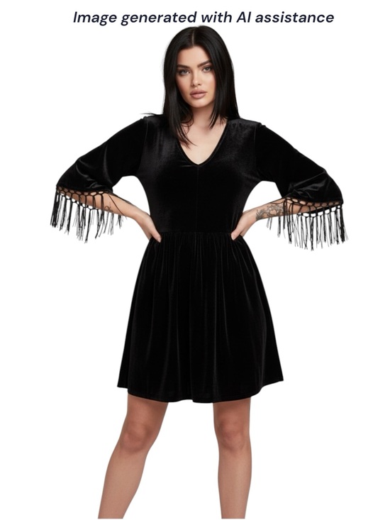 Midnight Hour Dresses & Skirts - Midnight Hour XS black velvet fringe dress